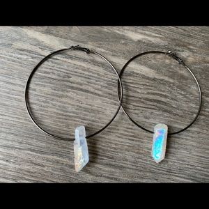 Lemurian Quartz Crystal Hoop Earrings